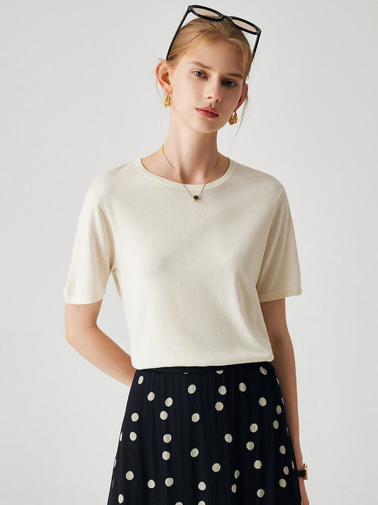 COMOBOCA Cloudy Women's Essential Round Neck Knit T-Shirt