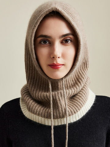 COMOBOCA 100% Cashmere Women's Ribbed Cozy Reversible Knit Hood