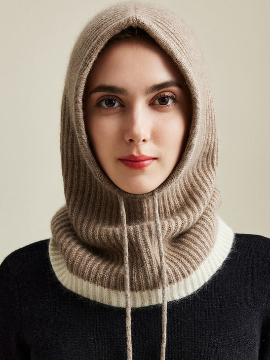 COMOBOCA 100% Cashmere Women's Ribbed Cozy Reversible Knit Hood