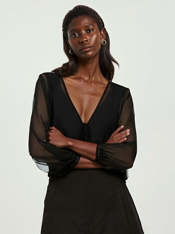 COMOBOCA 100% Mulberry Silk Women's Tie-Front Blouse