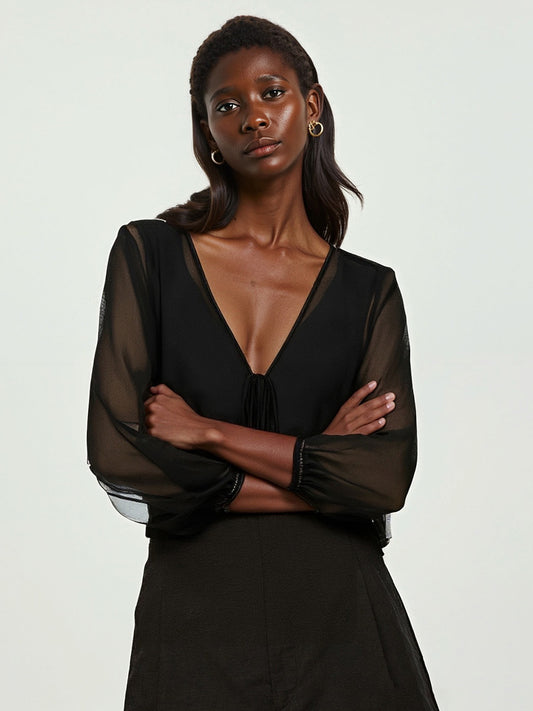 COMOBOCA 100% Mulberry Silk Women's Tie-Front Blouse