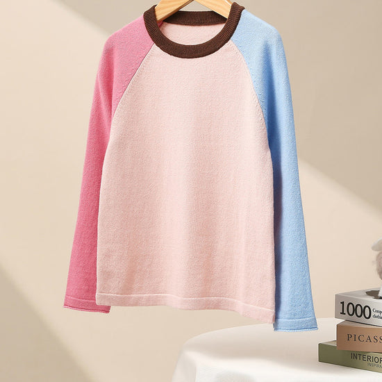 COMOBOCA 100% Wool Kid's Casual Colorblock Knit Sweater