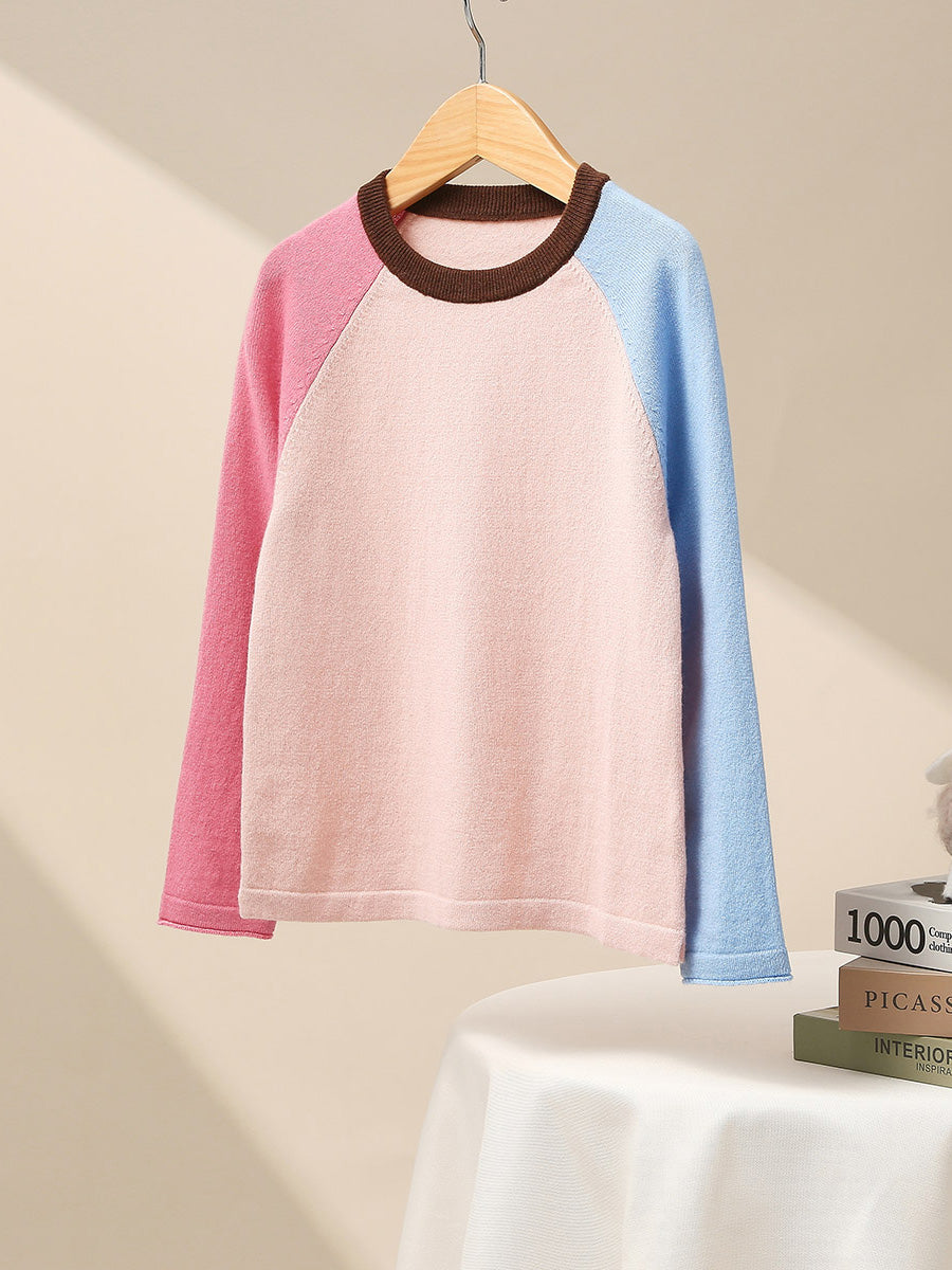 COMOBOCA 100% Wool Kid's Casual Colorblock Knit Sweater