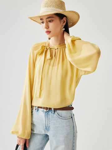 COMOBOCA 100% Mulberry Silk Women's Bow Tie Blouse