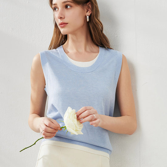 COMOBOCA Light Blue Women's Faux Layered Look Tank Top