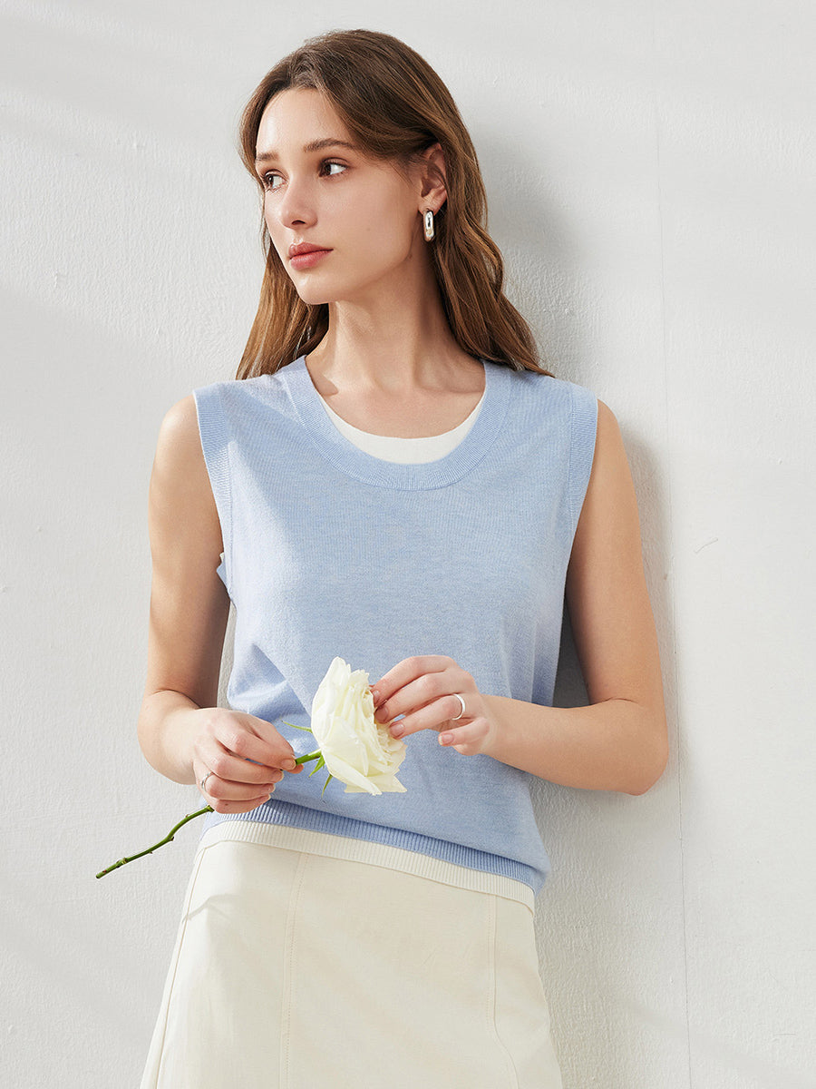 Lyocell Blend Faux-Layered Women Knit Tank Top