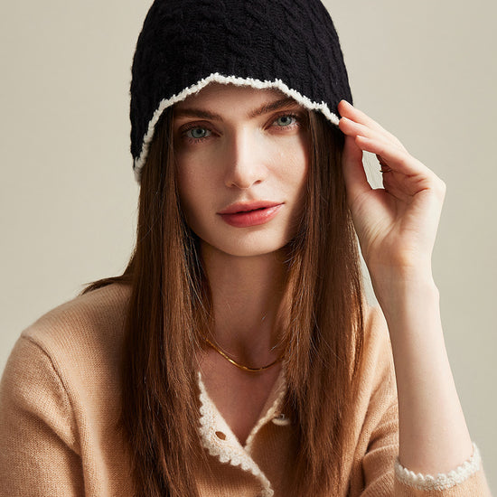 COMOBOCA 100% Cashmere Women's Cable Knit Beanie
