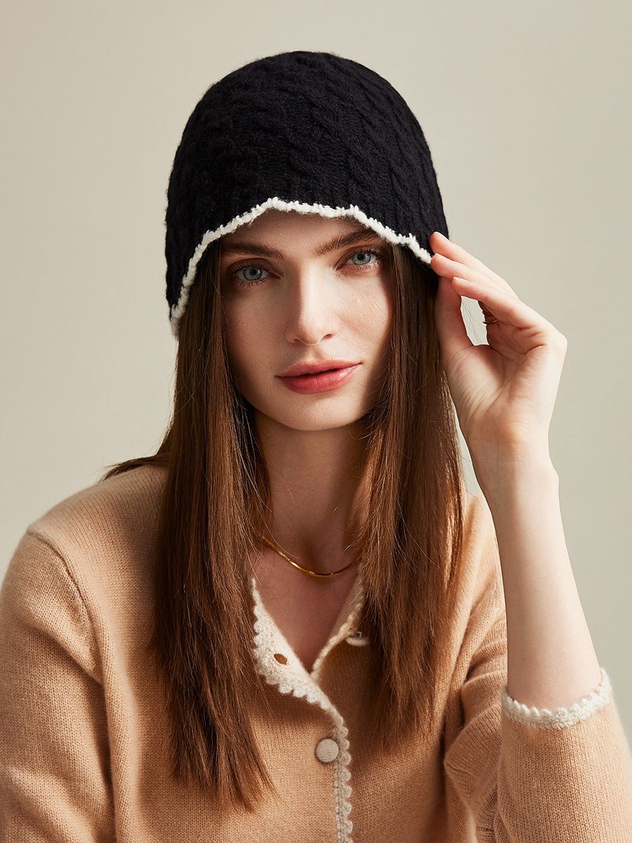COMOBOCA 100% Cashmere Women's Cable Knit Beanie
