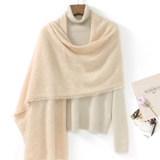 COMOBOCA CREAM 100% Cashmere Fringe Solid Color Shawl Scarf