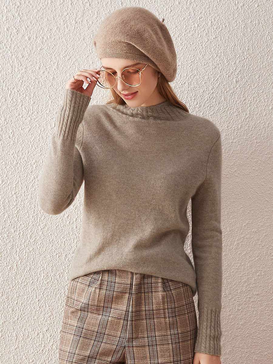 COMOBOCA CAMEL 100% Cashmere Women's Mock Neck Knit Sweater