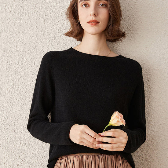 COMOBOCA BLACK 100% Cashmere Women's Loose Knit Sweater