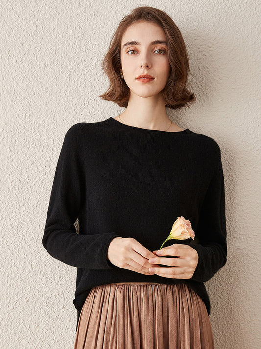 COMOBOCA BLACK 100% Cashmere Women's Loose Knit Sweater