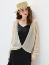 Women’s V-neck long-sleeve knit hollow-out linen-blend cardigan