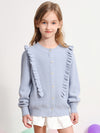 COMOBOCA LIGHT BLUE 100% Wool Kids' Round Neck Heart Button Cardigan