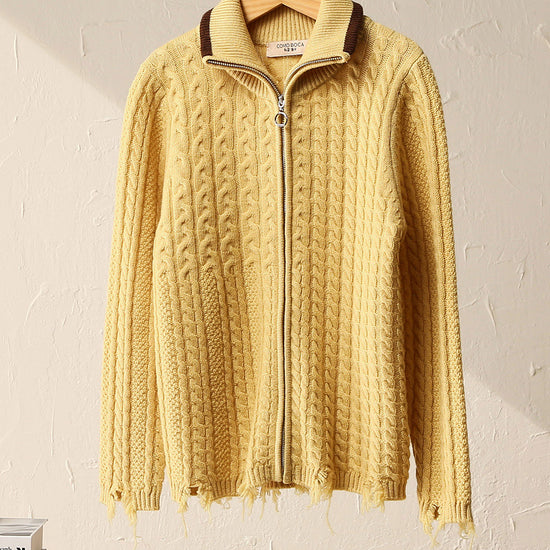 COMOBOCA 100% Wool Kid's Cable Knit Turtleneck Zip Up Cardigan