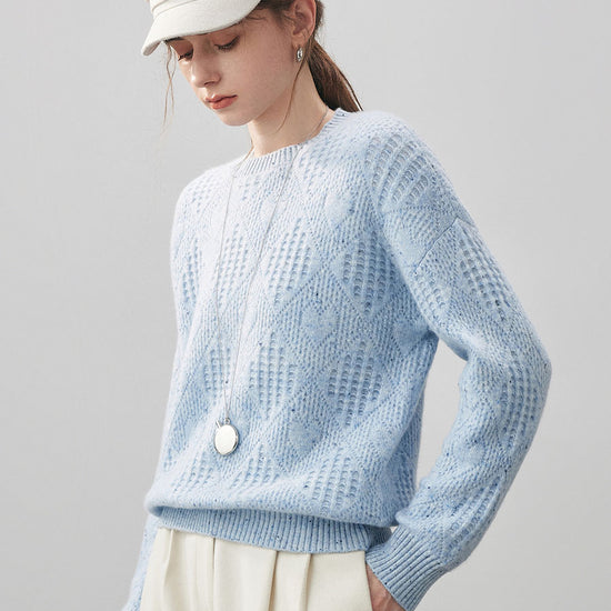 COMOBOCA 100% Cashmere Women's Openwork Knit Round Neck Sweater