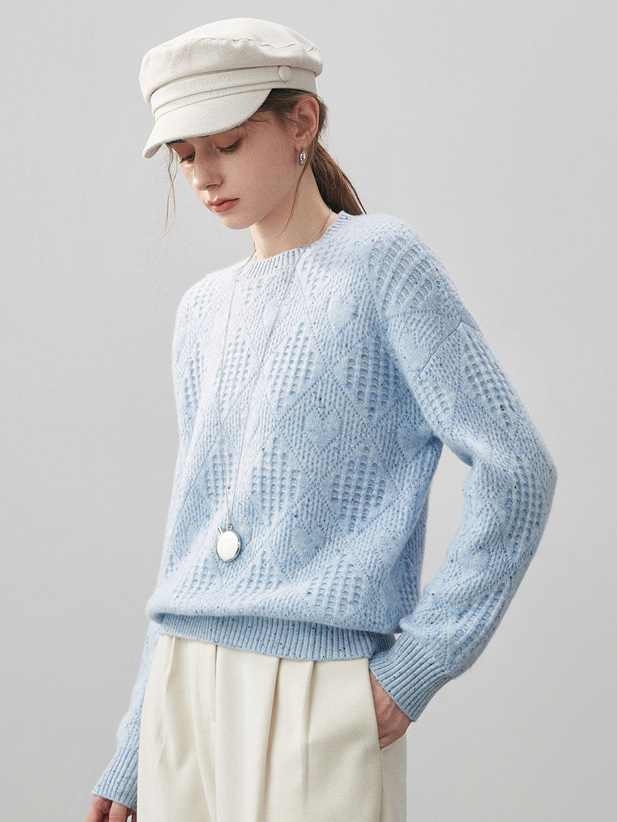 COMOBOCA 100% Cashmere Women's Openwork Knit Round Neck Sweater
