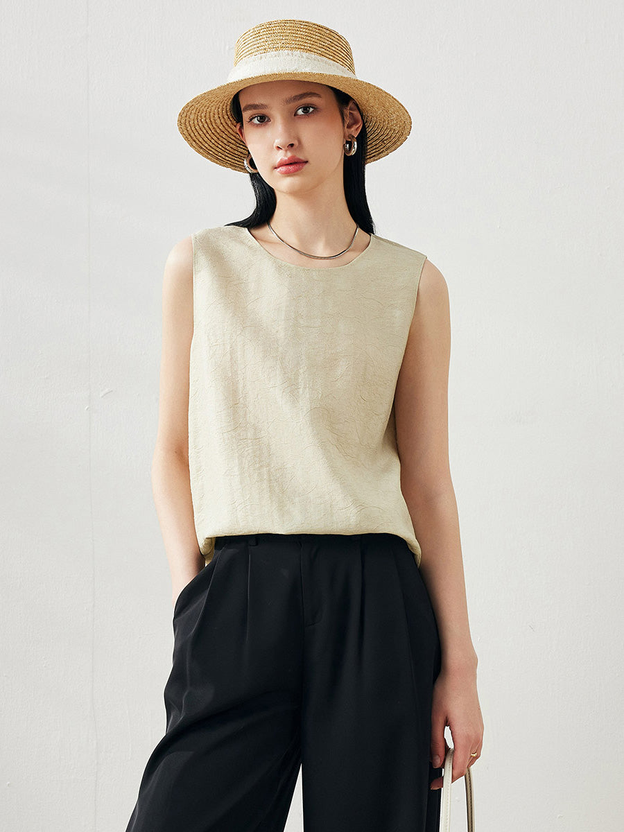 COMOBOCA Light Green Women's Textured Back Keyhole Tank Top