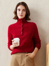 COMOBOCA Red 100% Cashmere Women's Button Neck Cable Knit Sweater