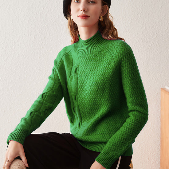 COMOBOCA 100% Cashmere Women's Mock Neck Knit Sweater