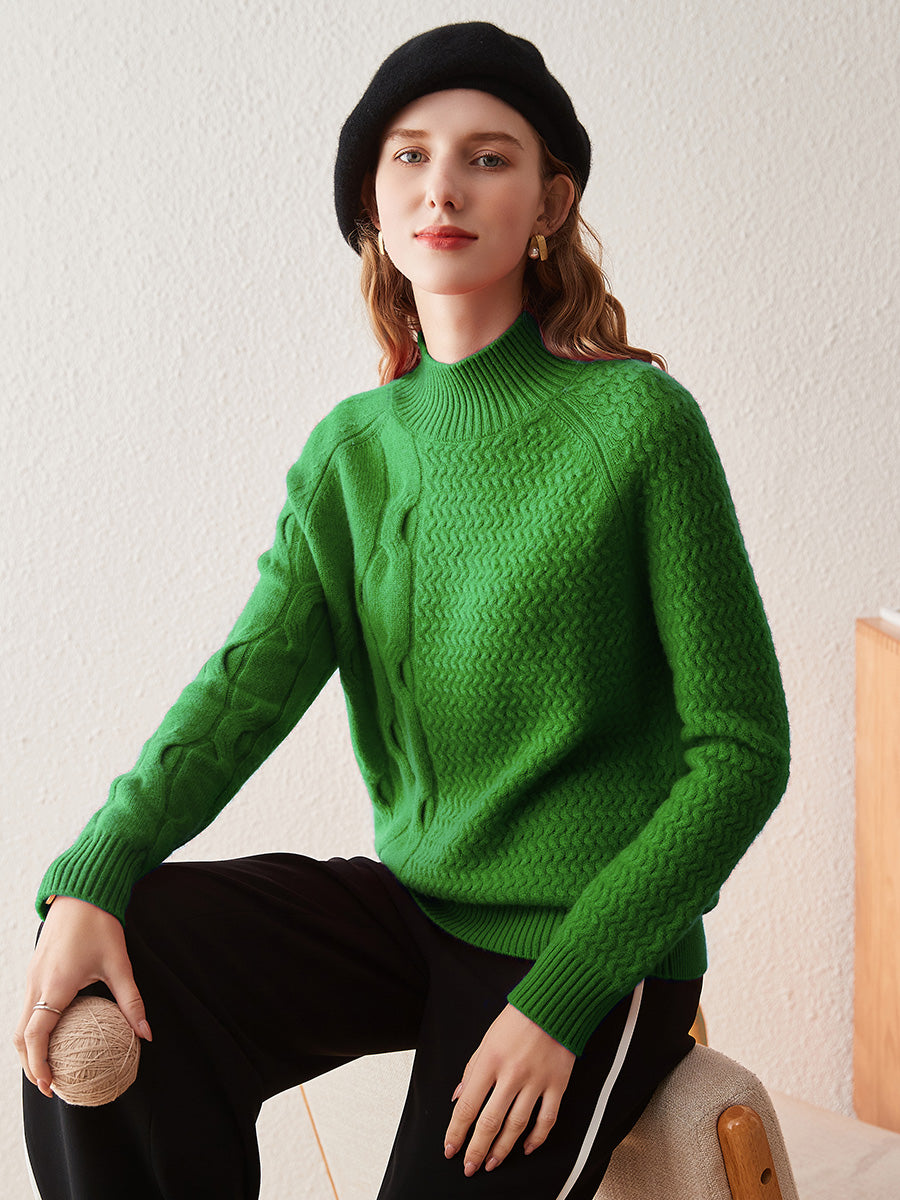 COMOBOCA 100% Cashmere Women's Mock Neck Knit Sweater