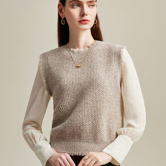 COMOBOCA Apricot 100% Cashmere Women's Textured Knit Sweater Vest