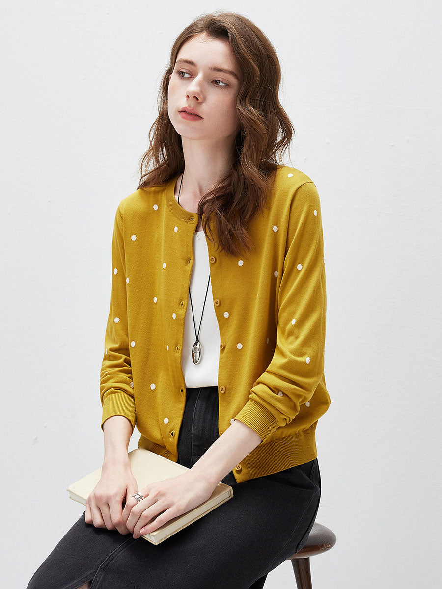COMOBOCA Women's Lyocell Polka Dot Knit Cardigan