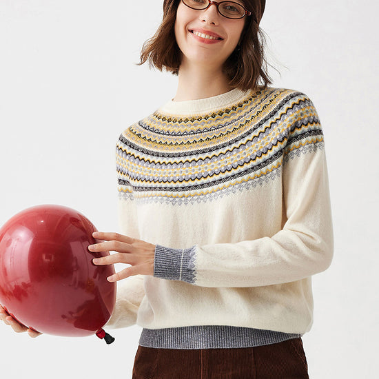 COMOBOCA 100% Cashmere Women's Fair Isle Knit Sweater