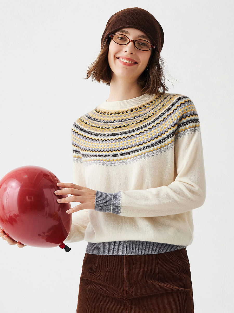 COMOBOCA 100% Cashmere Women's Fair Isle Knit Sweater
