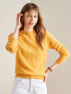COMOBOCA Yellow 100% Cashmere Women's Ribbed Knit Pullover Sweater