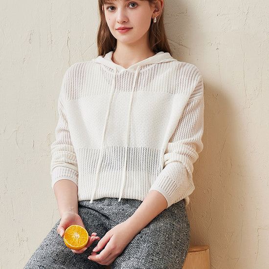 COMOBOCA 100% Wool Women's Sweater Extra Size Knit Hoodie