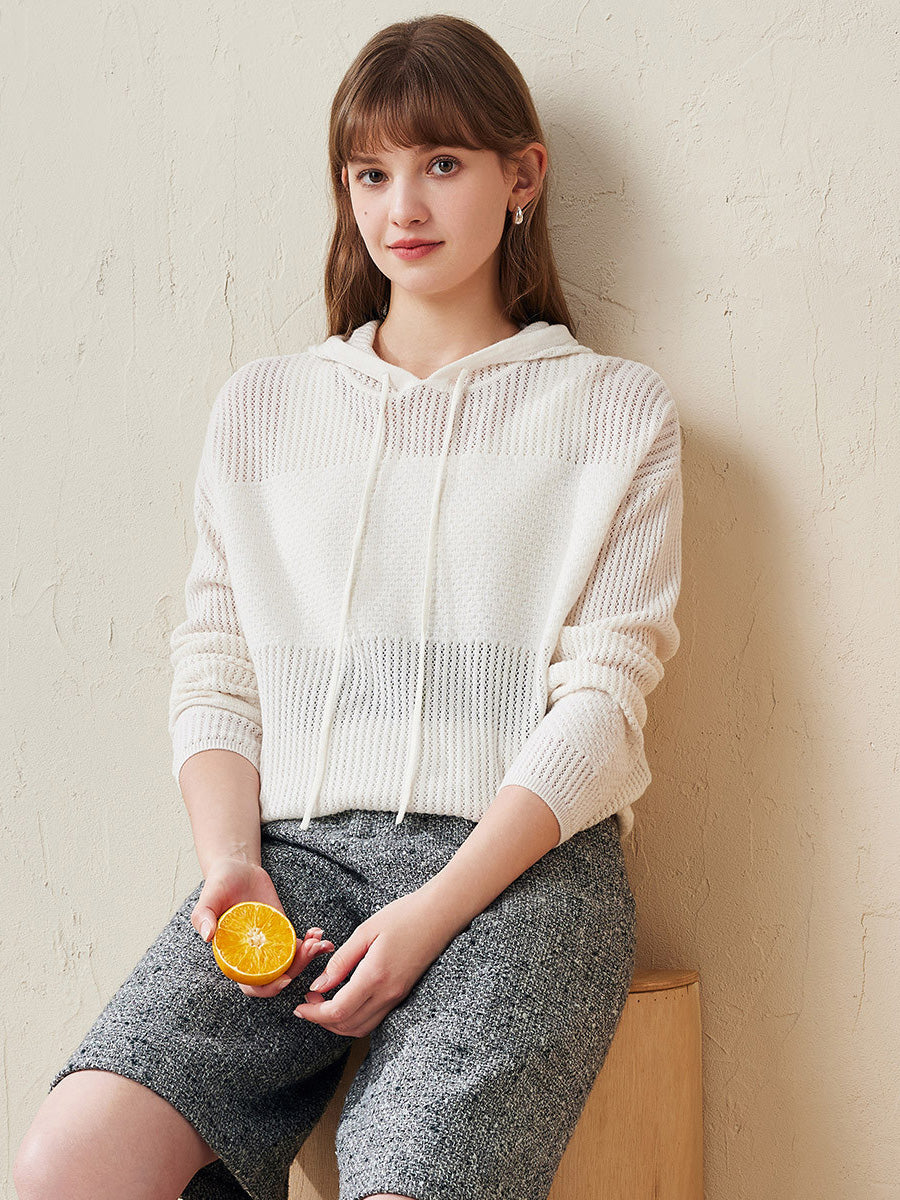 COMOBOCA 100% Wool Women's Sweater Extra Size Knit Hoodie