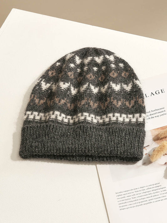 COMOBOCA 100% Cashmere Women's Fair Isle Pattern Knit Beanie