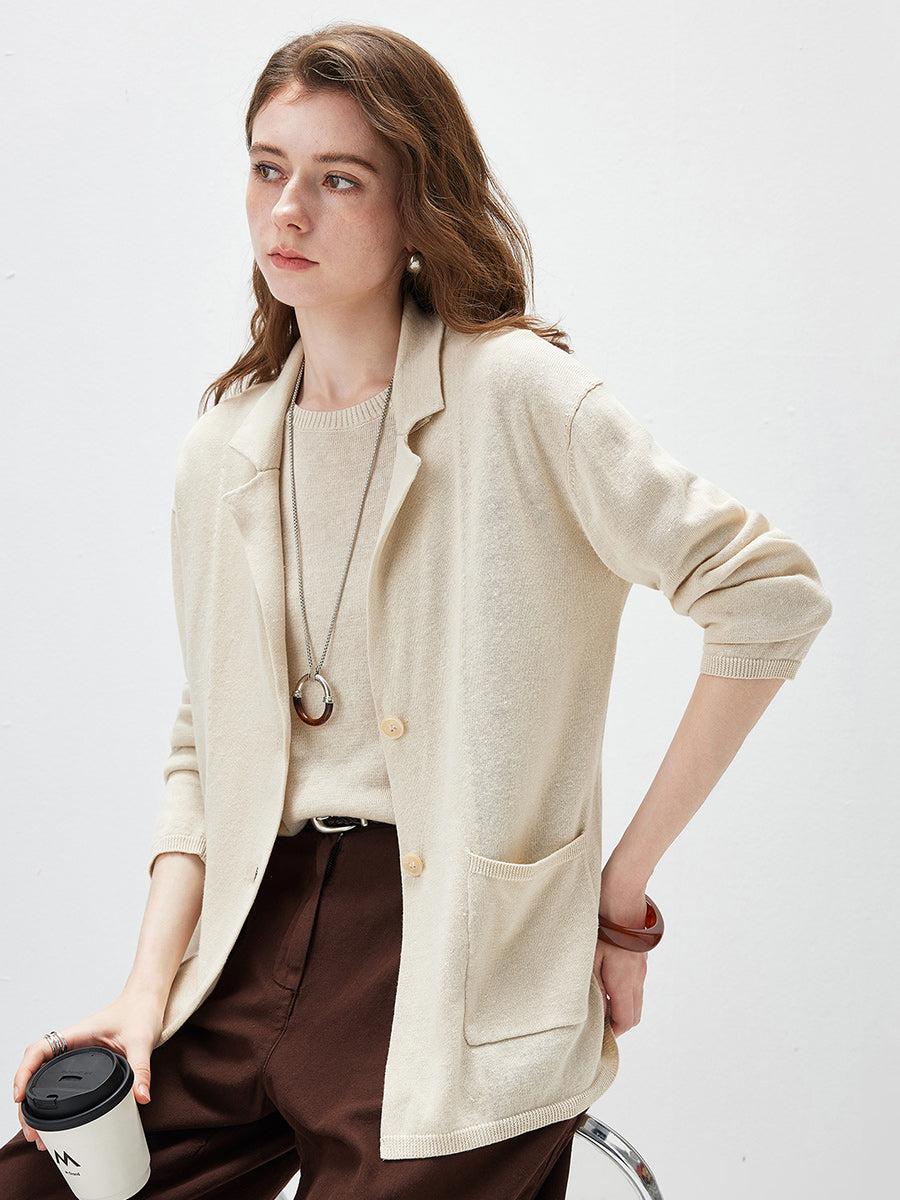 COMOBOCA Women's Pockets Relaxed Knit Blazer