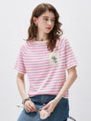 COMOBOCA Women's Striped Embroidered Pocket Knit T-Shirt