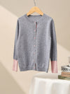 COMOBOCA Gray 100% Wool Kids' Color Contrast Cuff Button Up Cardigan