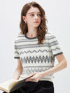 COMOBOCA Women's Fair Isle Geometric Stripe Knit T-Shirt