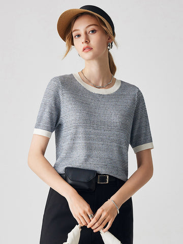 COMOBOCA Blue Women's Chic Striped Knit T-Shirt