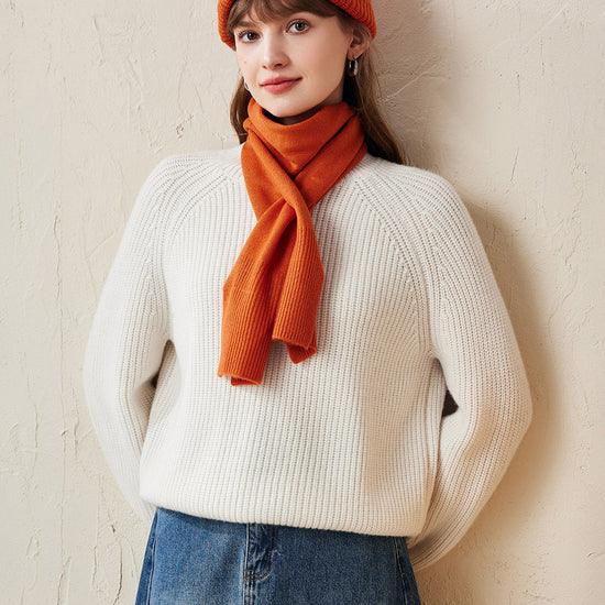 COMOBOCA Orange 100% Wool Elegant Ribbed Scarf