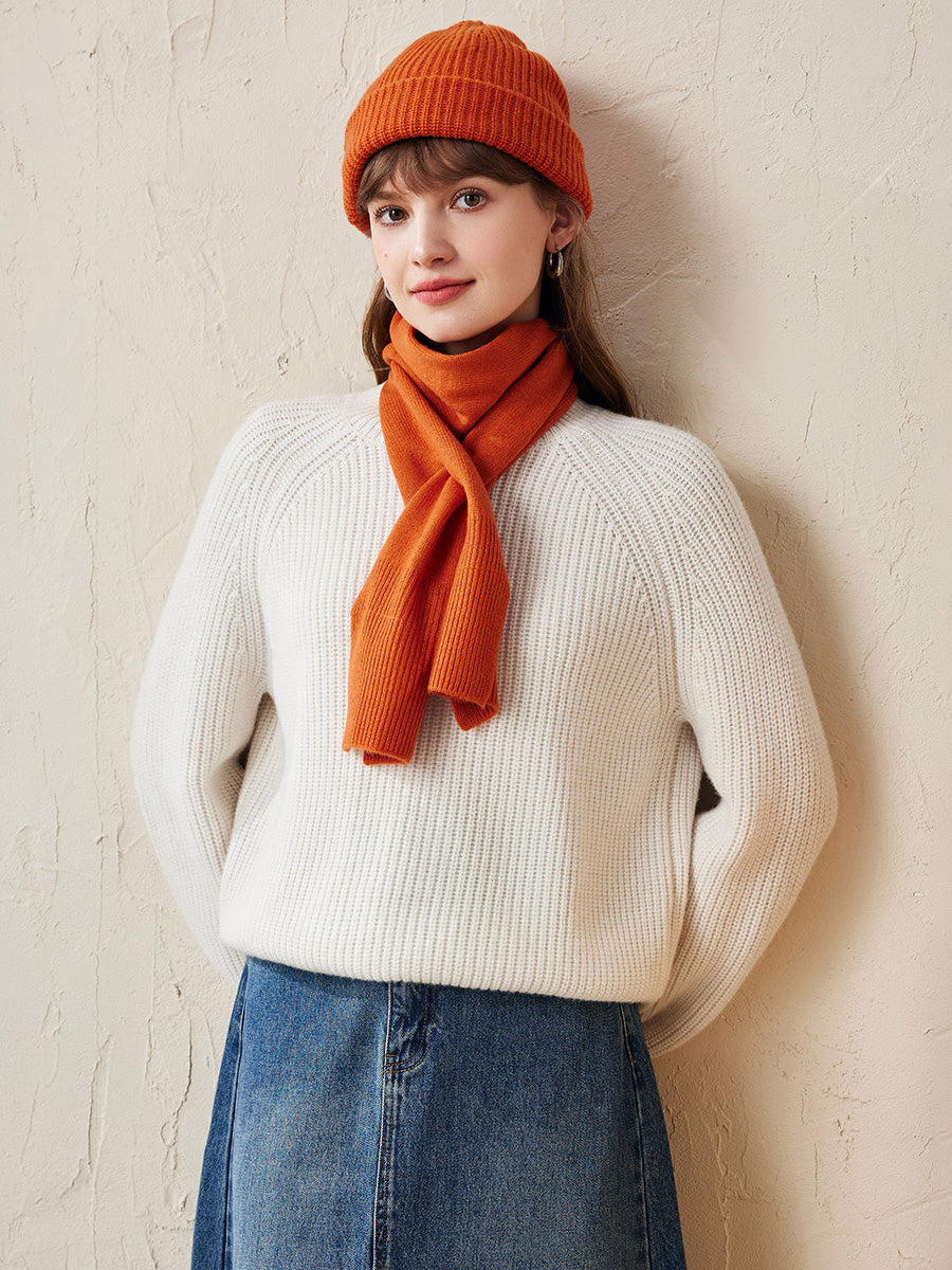 COMOBOCA Orange 100% Wool Elegant Ribbed Scarf