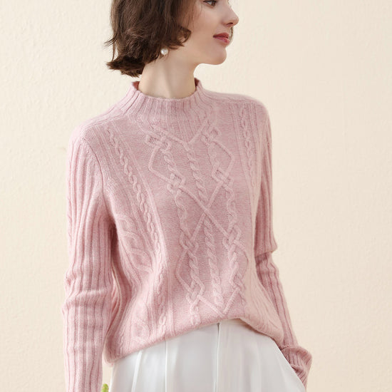COMOBOCA LIGHT PINK 100% Cashmere Women's Mock Neck Knit Sweater