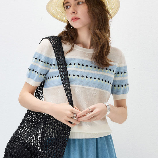 COMOBOCA Women's Fair Isle Striped Knit Top