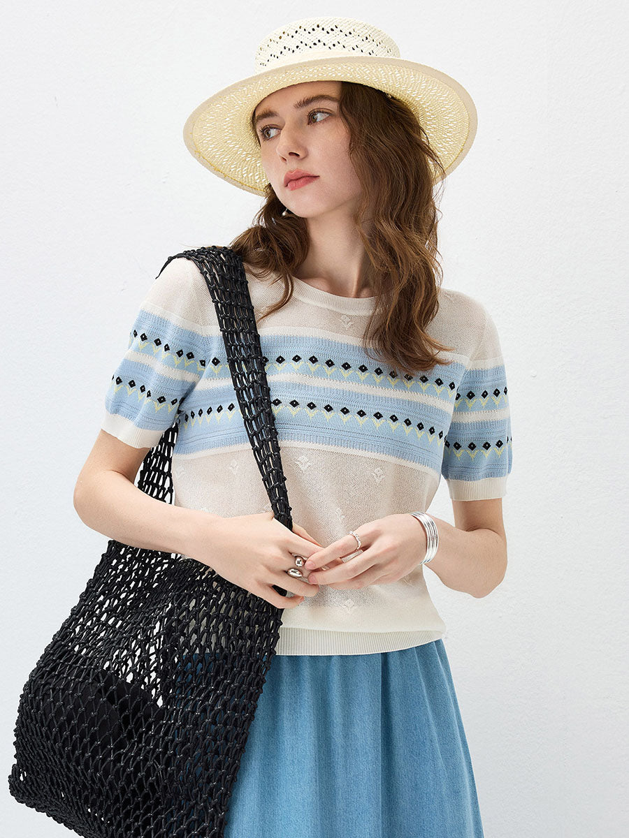 COMOBOCA Women's Fair Isle Striped Knit Top