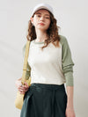 COMOBOCA Light Green Women's Colorblock Raglan Round Neck Sweater