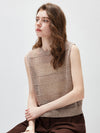 Women's Linen Blend Crew Neck Pointelle Knit Sleeveless Vest