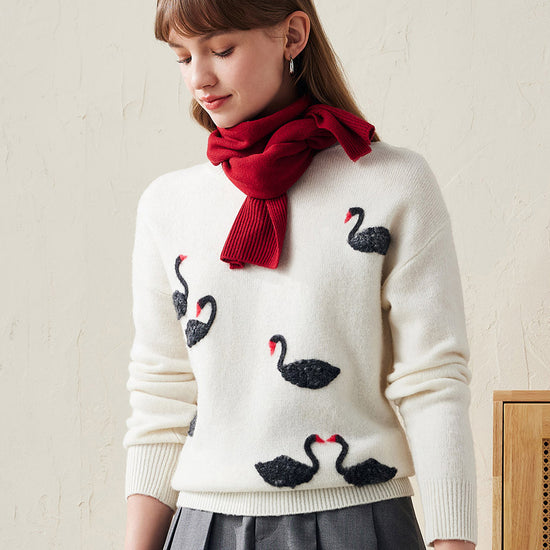 COMOBOCA Red 100% Wool Elegant Ribbed Scarf