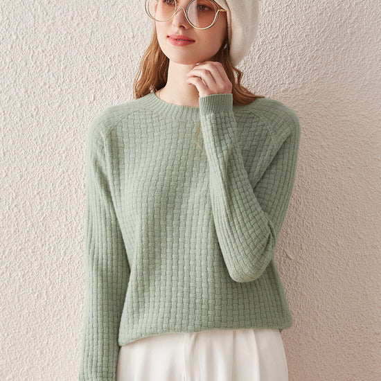 COMOBOCA 100% Cashmere Women's Round Neck Ribbed Knit Sweater