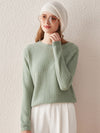 COMOBOCA 100% Cashmere Women's Round Neck Ribbed Knit Sweater
