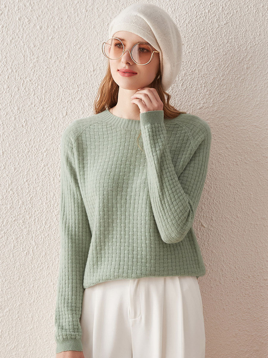 COMOBOCA 100% Cashmere Women's Round Neck Ribbed Knit Sweater