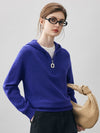 COMOBOCA 100% Cashmere Women's Ribbed Half Zip Knit Hoodie